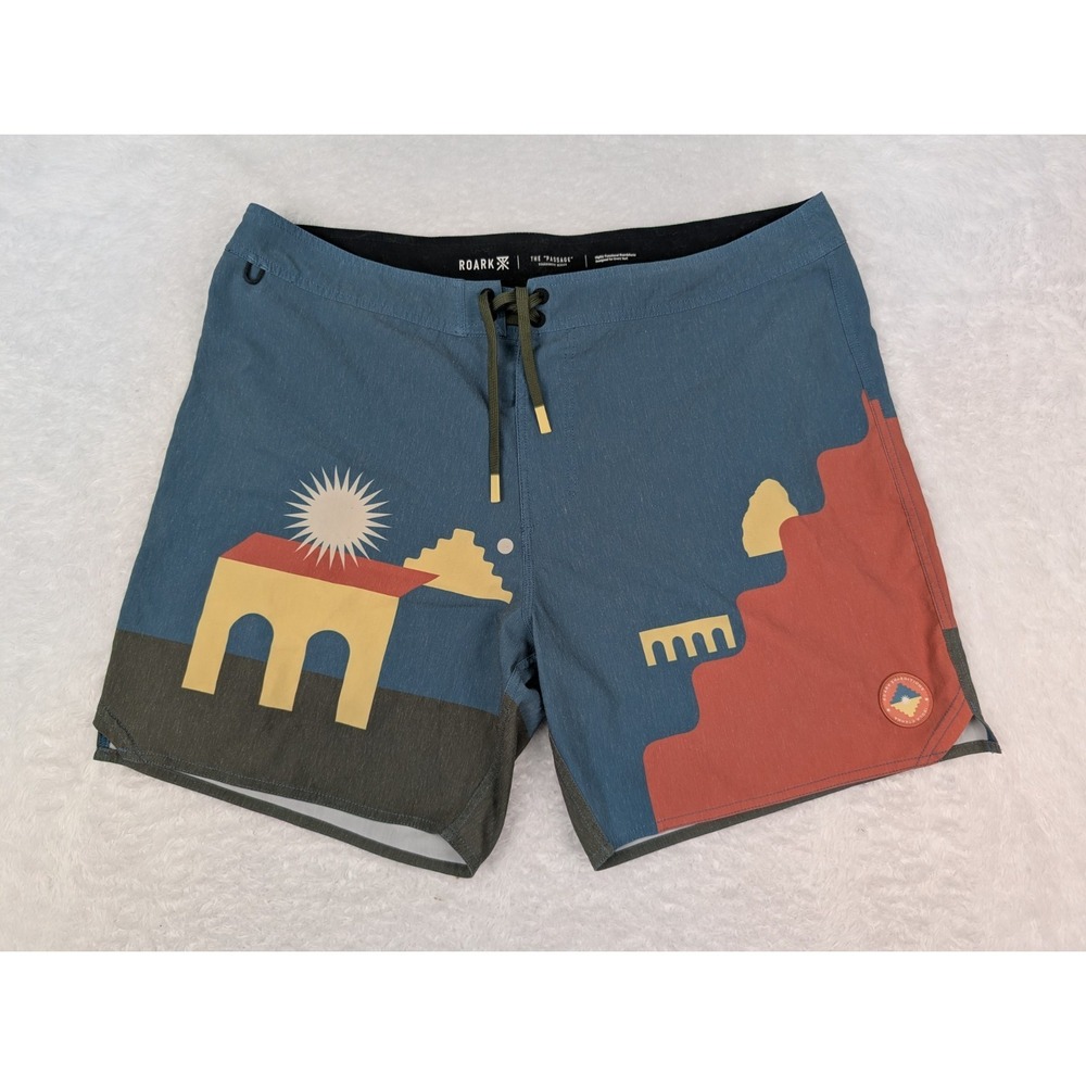 Roark "The Passage" Costa Board Shorts Size 38 Hemp Blend Recycled Poly Aztec